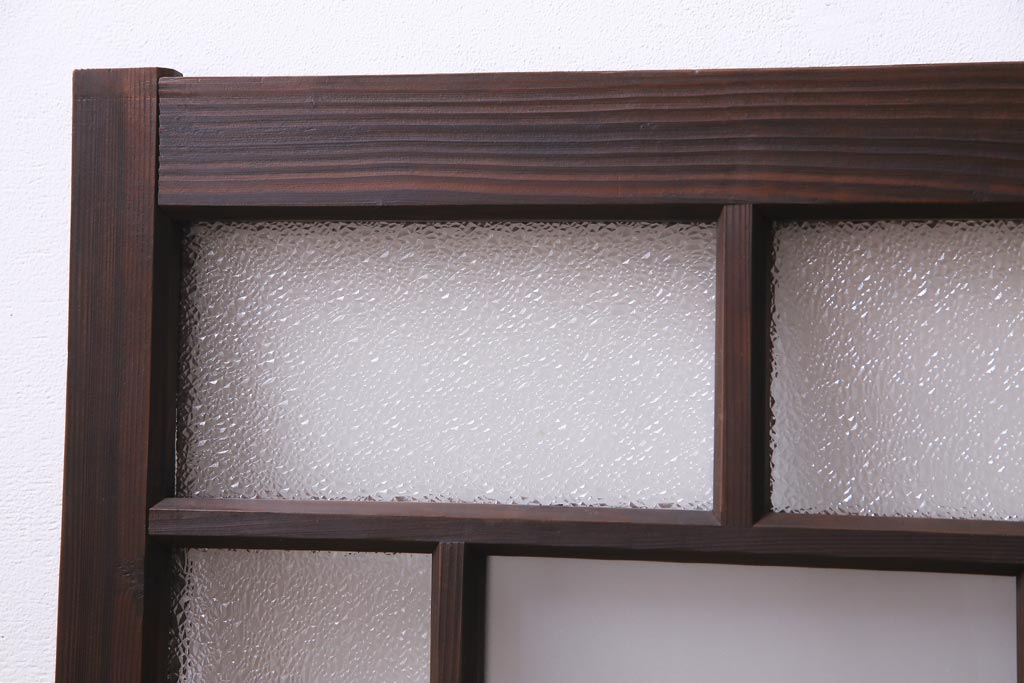ラフジュ工房オリジナル　リメイク家具　ダイヤガラスとすりガラスを組合せた情緒あふれる戸棚(収納棚、サイドボード)