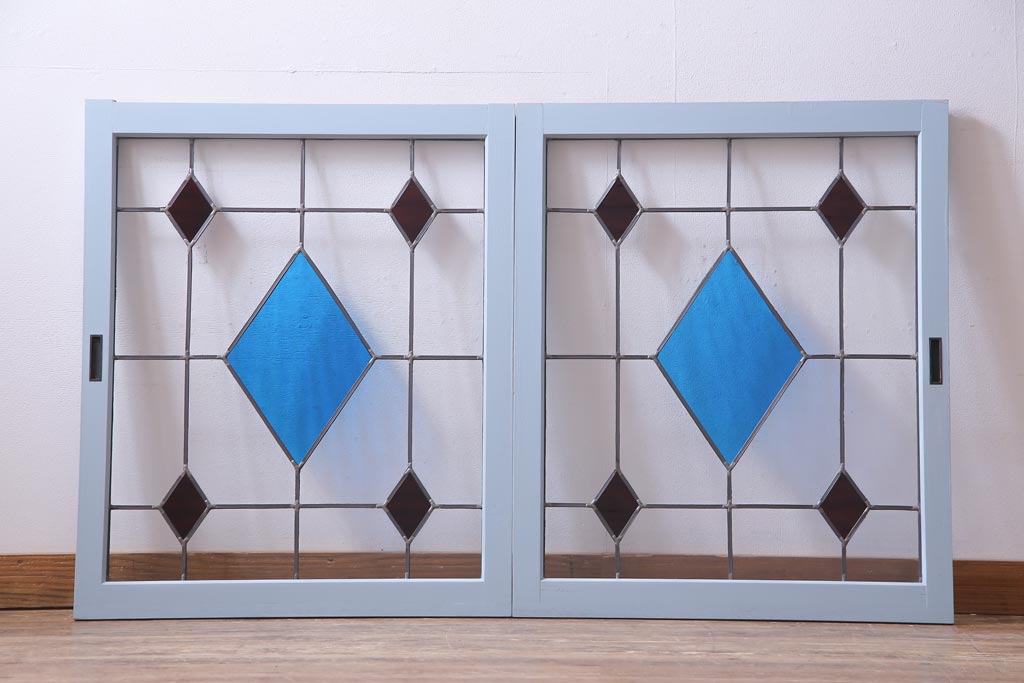 ラフジュ工房オリジナル　古建具リメイク　ステンドグラスがおしゃれな戸棚(収納棚、サイドボード)
