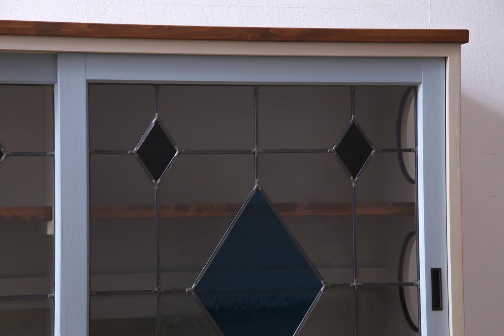 ラフジュ工房オリジナル　古建具リメイク　ステンドグラスがおしゃれな戸棚(収納棚、サイドボード)