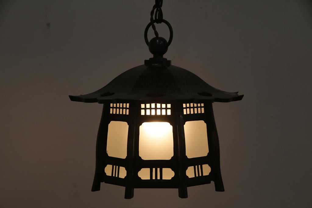 昭和期 格式のある銅製の珍しい灯籠(灯篭、吊り下げ照明、天井照明) | ラフジュ工房