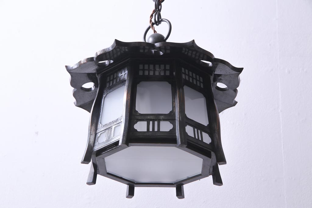 昭和期　格式のある銅製の珍しい灯籠(灯篭、吊り下げ照明、天井照明)