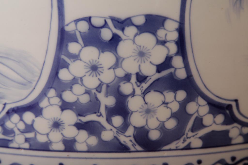 アンティーク雑貨　昭和中期　鶴・梅　和の風情感じる図柄の瀬戸火鉢(手あぶり)