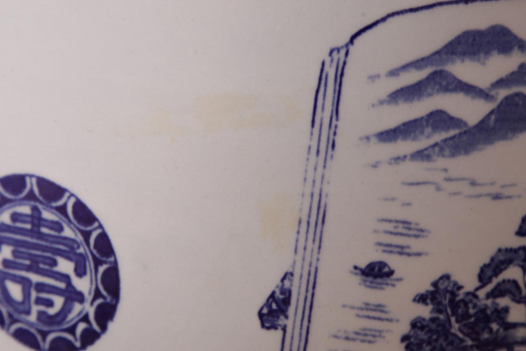 アンティーク雑貨　古民具・骨董　銘入り　窓絵に描かれた山水図が風情溢れる瀬戸火鉢(鉢カバー、手あぶり)