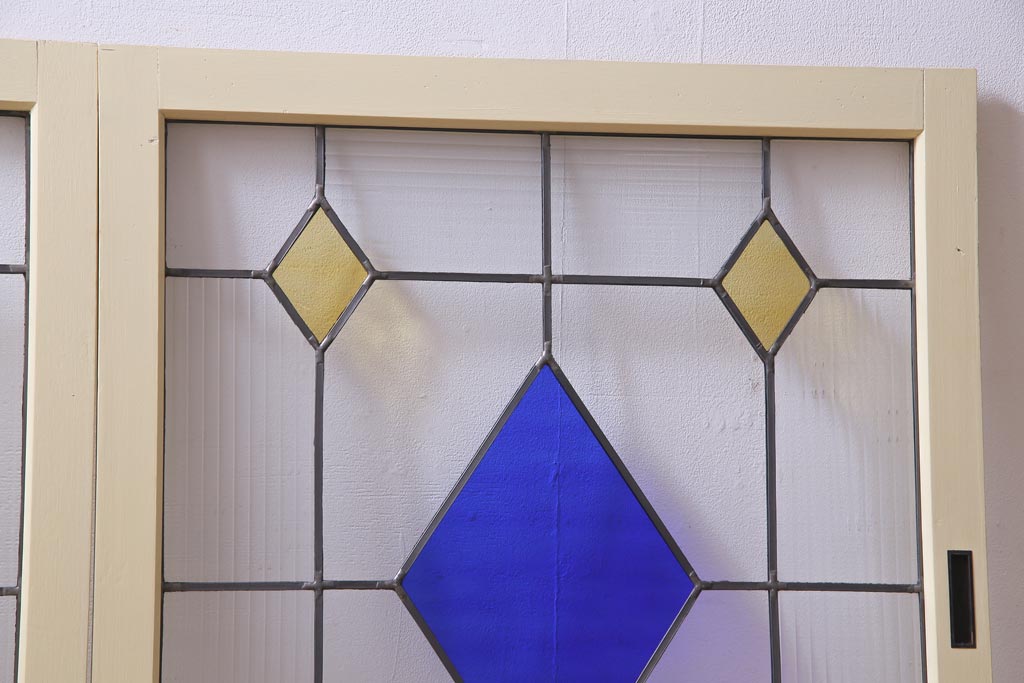 ラフジュ工房オリジナル　古建具リメイク　ステンドグラスがおしゃれな戸棚(収納棚、サイドボード)(1)