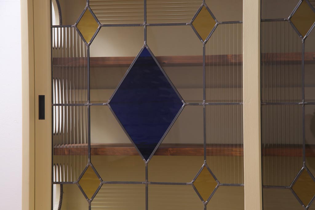 ラフジュ工房オリジナル　古建具リメイク　ステンドグラスがおしゃれな戸棚(収納棚、サイドボード)(1)