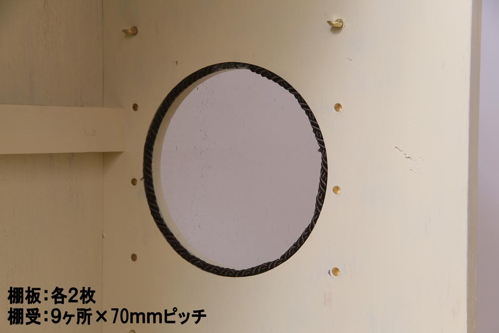 ラフジュ工房オリジナル　古建具リメイク　ノスタルジックなステンドグラス入り戸棚(収納棚、サイドボード)(1)