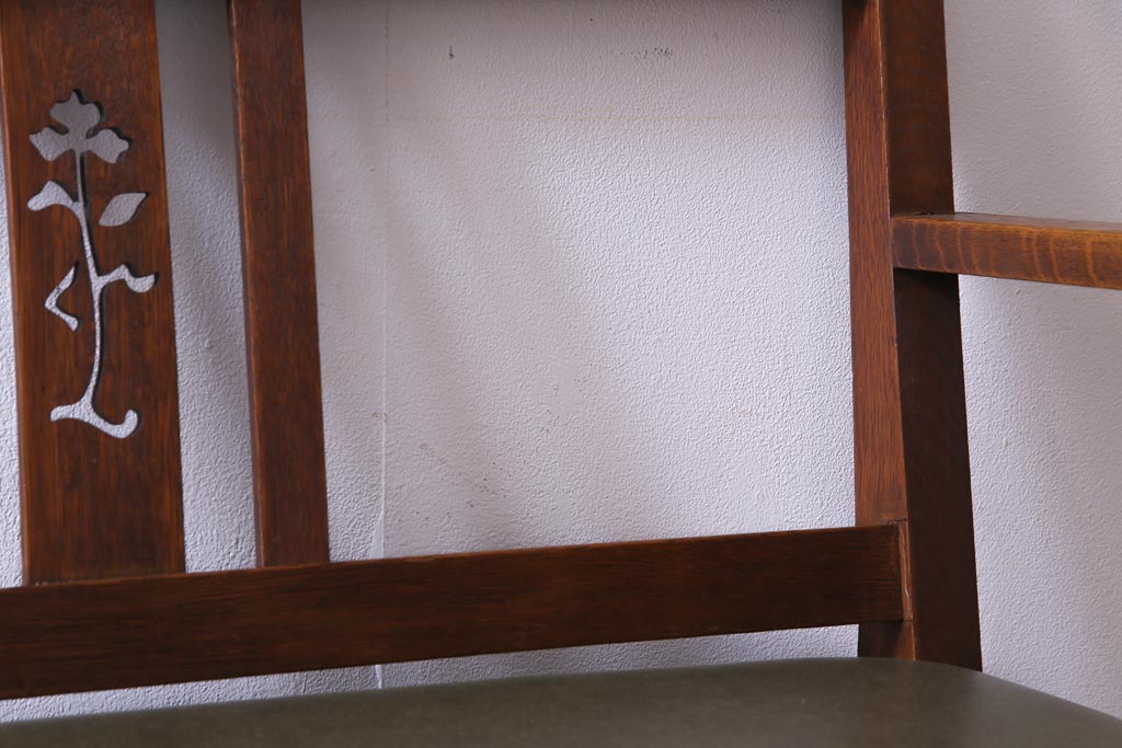 アンティーク家具　和製アンティーク　昭和初期　ナラ材　大正ロマン香る佇まいが魅力的なソファベンチ(長椅子)