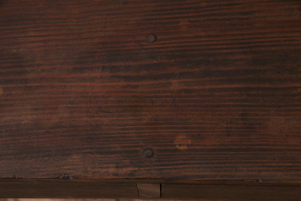 レトロ家具　昭和初期　松材・栗材　奥行スリムが珍しい!横長のレトロな文机(ローボード)