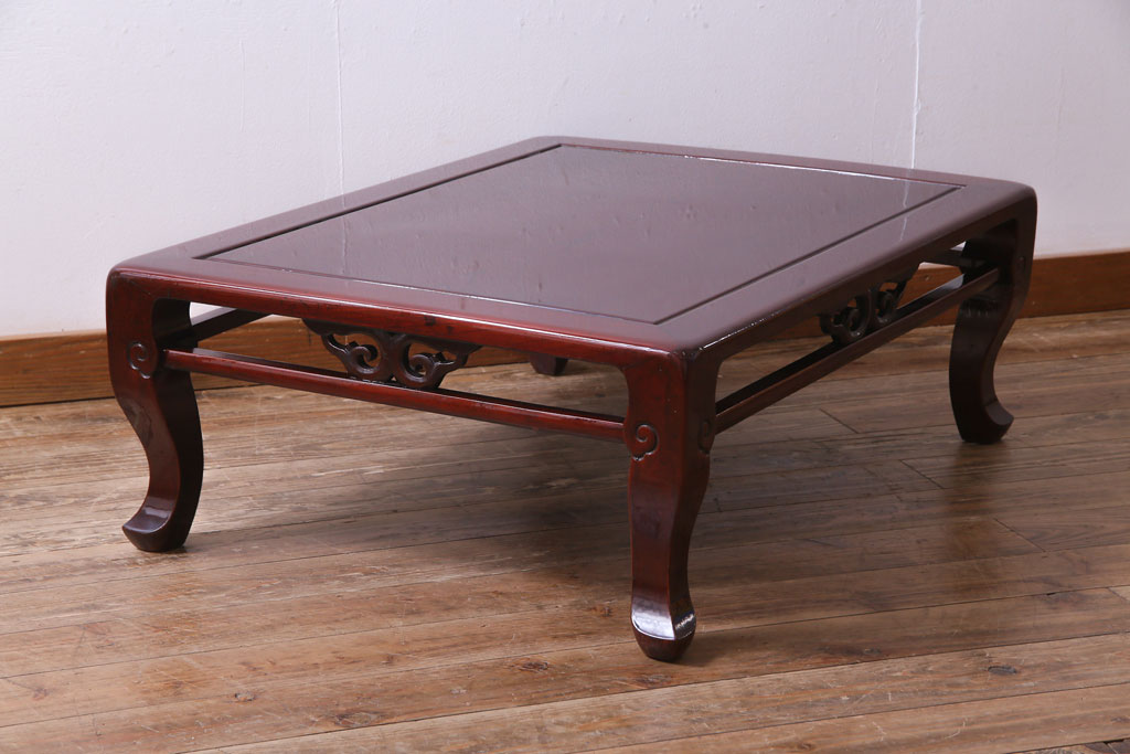 アンティーク家具　和製アンティーク　透明感のある漆溜塗が美しい総ケヤキ材の座卓(ローテーブル)