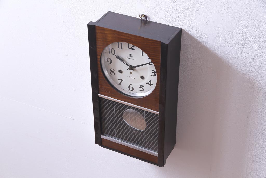 アンティーク雑貨　昭和レトロ　愛知時計電機(アイチ)　Super Eight　30DAY　手巻き式柱時計(振り子時計、掛け時計)