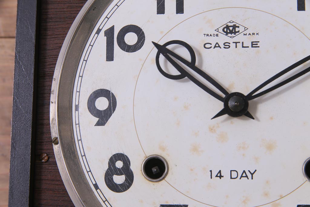 アンティーク雑貨　昭和レトロ　Meiji(明治時計社)　CASTLE　14DAY　手巻き式柱時計(振り子時計、掛け時計)