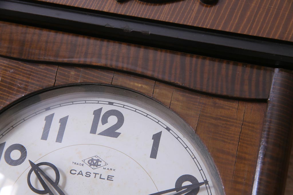 アンティーク雑貨　昭和レトロ　Meiji(明治時計社)　CASTLE　14DAY　手巻き式柱時計(振り子時計、掛け時計)