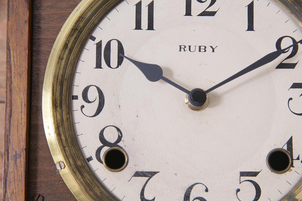 アンティーク雑貨　和製アンティーク　RUBY CLOCK　電池式　東京ルビー印の掛け時計(柱時計)