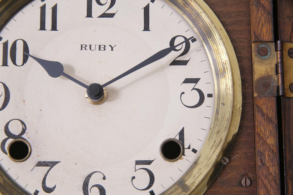 アンティーク雑貨　和製アンティーク　RUBY CLOCK　電池式　東京ルビー印の掛け時計(柱時計)