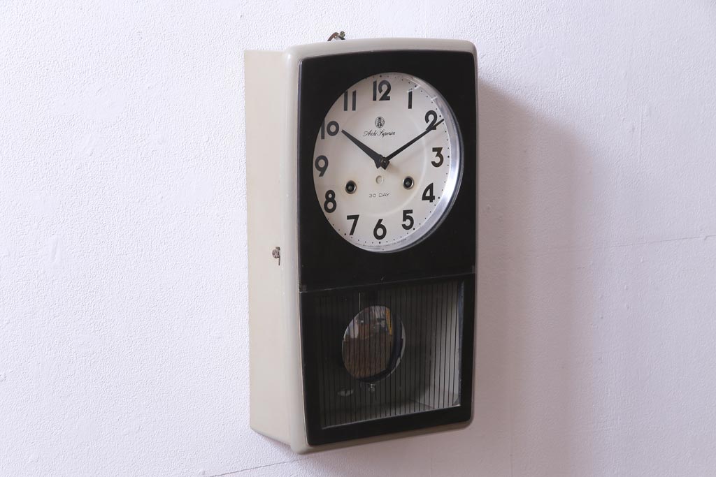 愛知時計 壁掛け時計 ゼンマイ式 振り子時計 昭和レトロ約42cm横