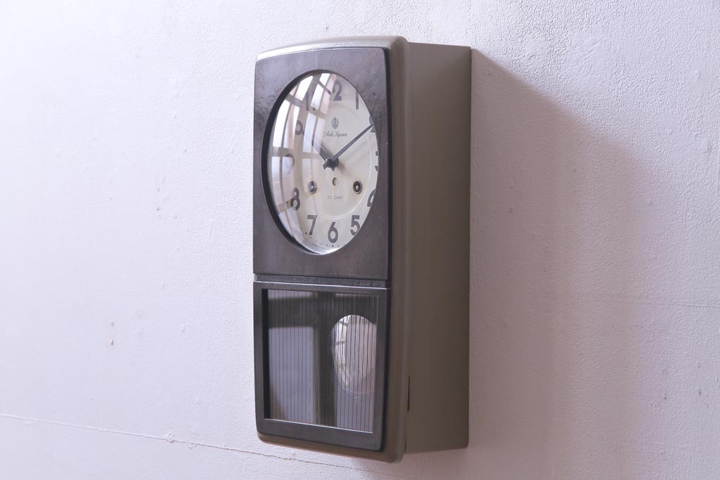 アンティーク雑貨　昭和レトロ　愛知時計電機(Aichi)　Superior　30DAY　手巻き　ゼンマイ式振り子時計(柱時計、掛け時計)