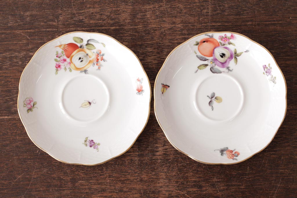 中古美品　HEREND HVNGARY(ヘレンド)　フルーツコンポジション　カップ&ソーサー2客セット(洋食器)(定価約9万7千円)