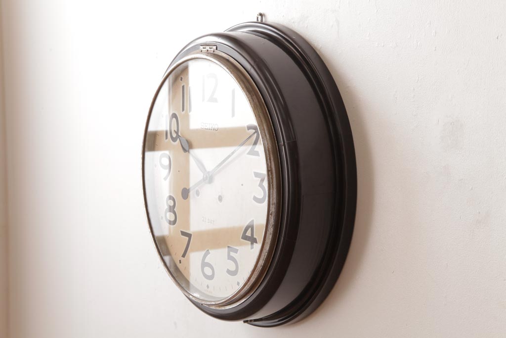 アンティーク雑貨　昭和レトロ　SEIKO(セイコー)　手巻き式　21DAY　丸型壁掛け時計(掛時計、柱時計)
