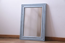 アンティーク雑貨　ラフジュ工房オリジナル　ペイント　淡いブルーが目を引くフレンチシャビーなウォールミラー(鏡)(1)