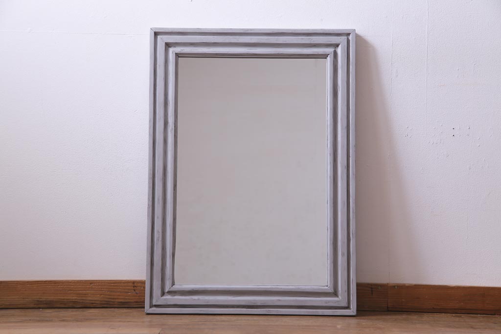 アンティーク雑貨　ラフジュ工房オリジナル　ペイント　フレンチシャビーなウォールミラー(壁掛け鏡)