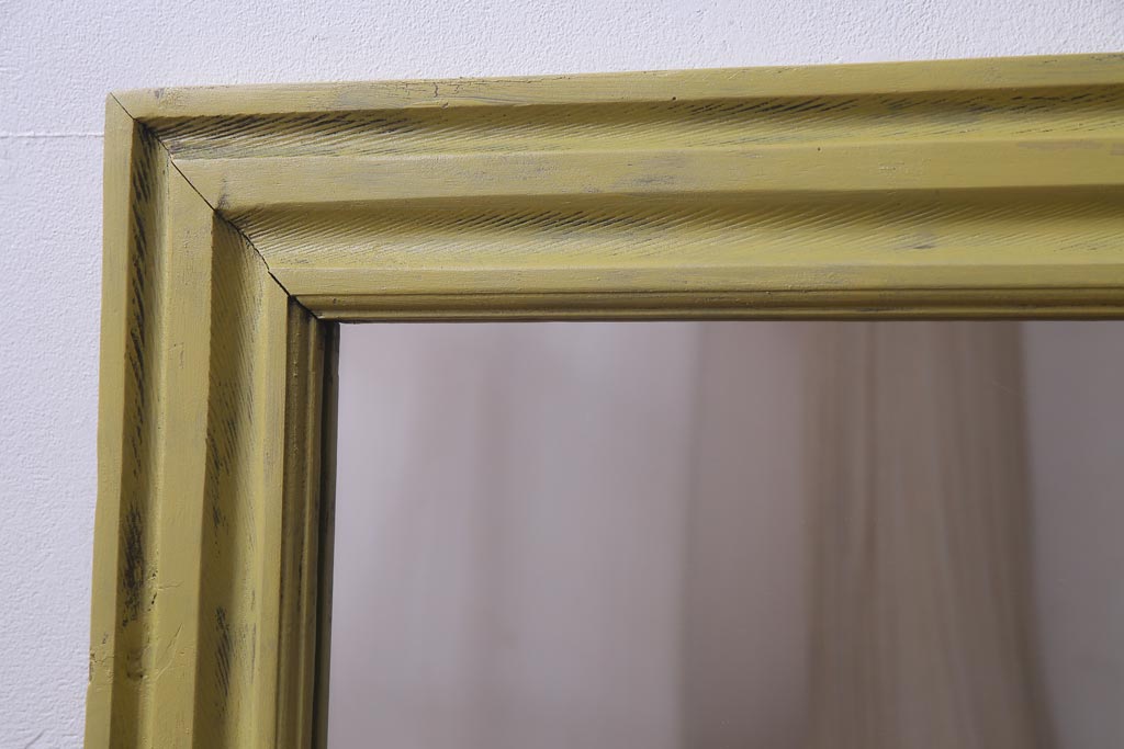 アンティーク雑貨　ラフジュ工房オリジナル　ペイント　落ち着いたイエローが空間のアクセントになるウォールミラー(鏡)(3)