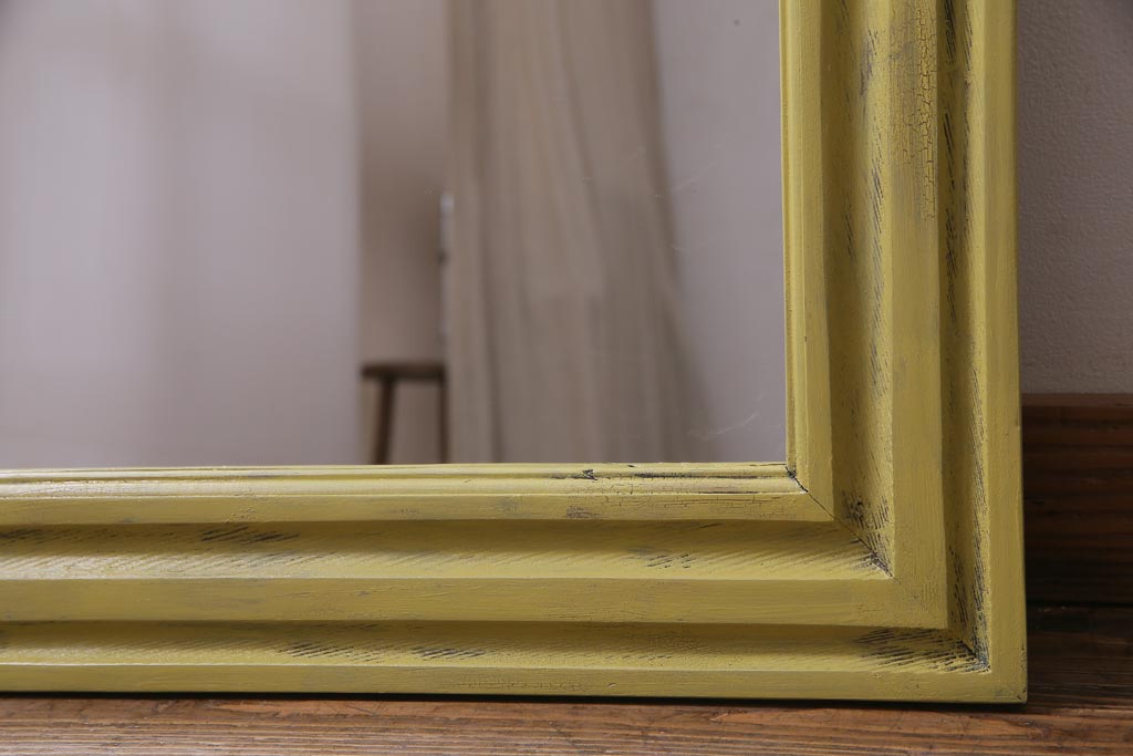 アンティーク雑貨　ラフジュ工房オリジナル　スモーキーなペイントがおしゃれなウォールミラー(鏡)