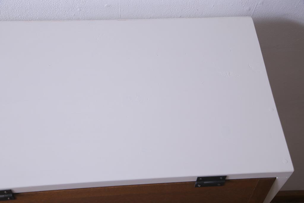 ラフジュ工房オリジナル　白のペイントが明るい印象を与えるパタパタ扉の収納棚(5段タイプ)(戸棚、下駄箱)です。