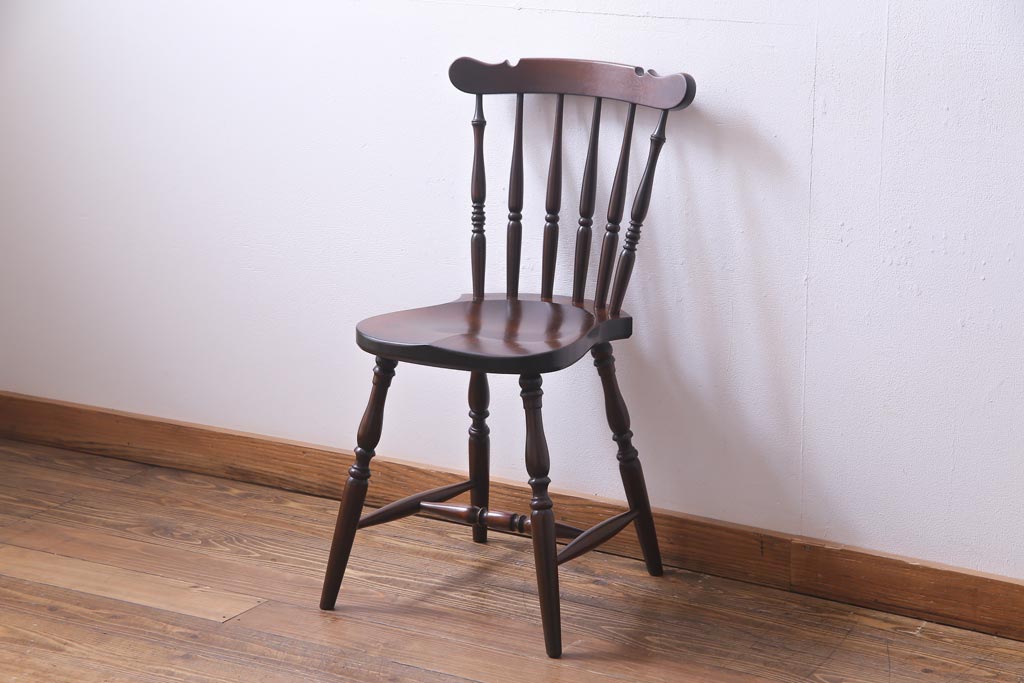 中古　松本民芸家具　挽き物のデザインが美しいSPスピンドルチェア(ダイニングチェア、椅子)(1)