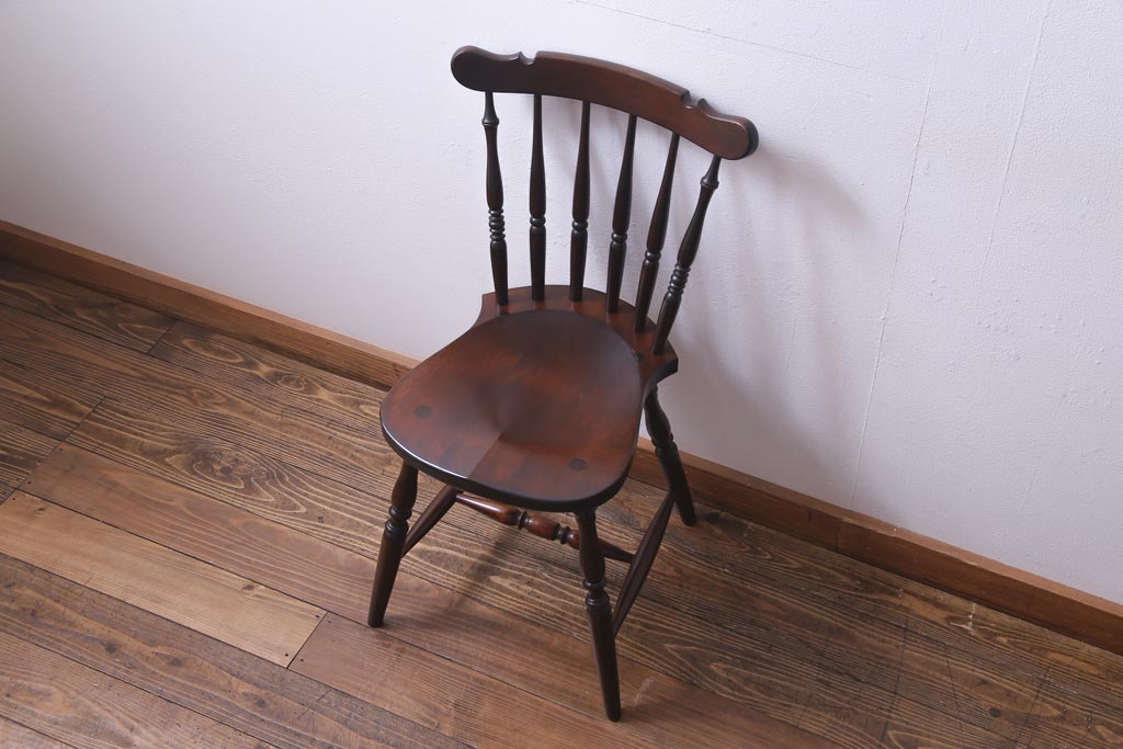 中古　松本民芸家具　挽き物のデザインが美しいSPスピンドルチェア(ダイニングチェア、椅子)(1)