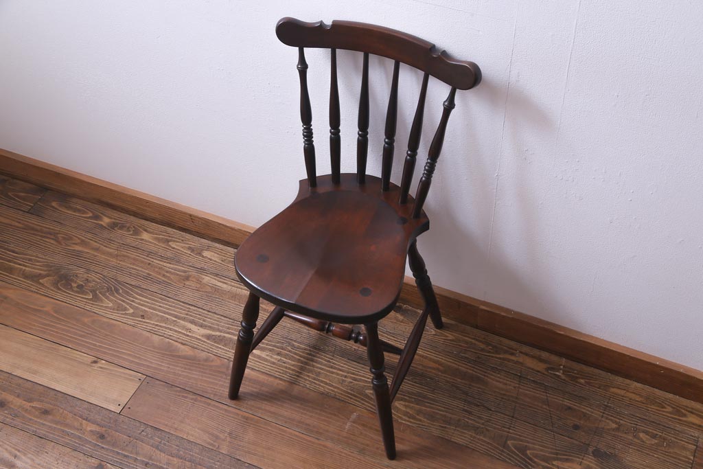 中古　松本民芸家具　挽き物のデザインが美しいSPスピンドルチェア(ダイニングチェア、椅子)(2)