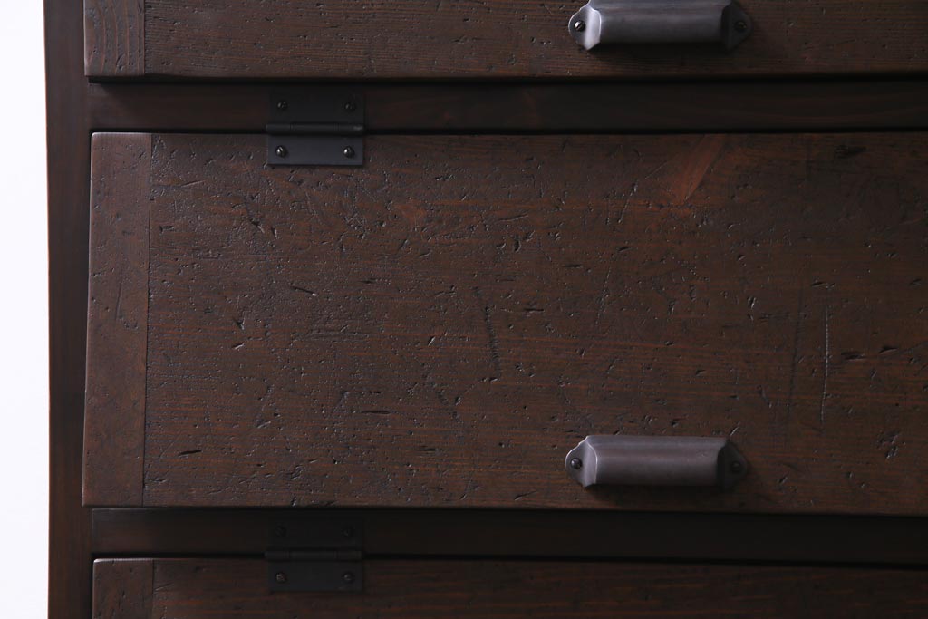 ラフジュ工房オリジナル　前面松材　古材の風合いが味わい深い脚付きパタパタ収納棚(5段タイプ)(戸棚、下駄箱)