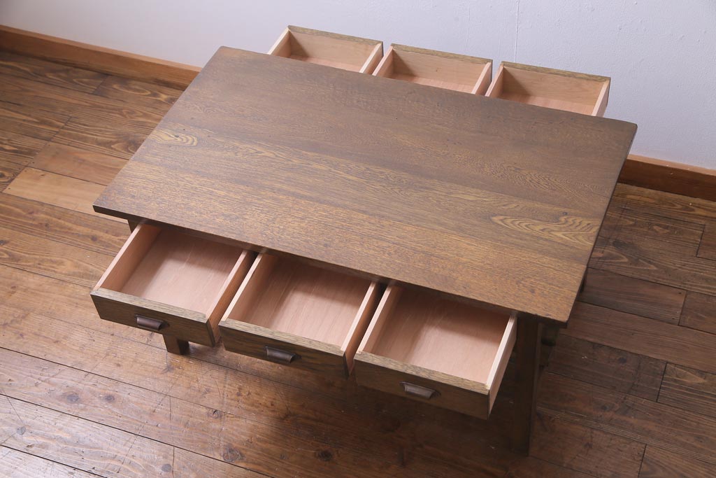 リメイク　両面引き出し付き　レトロな佇まいが魅力的なセンターテーブル(作業台、ローテーブル)(2)