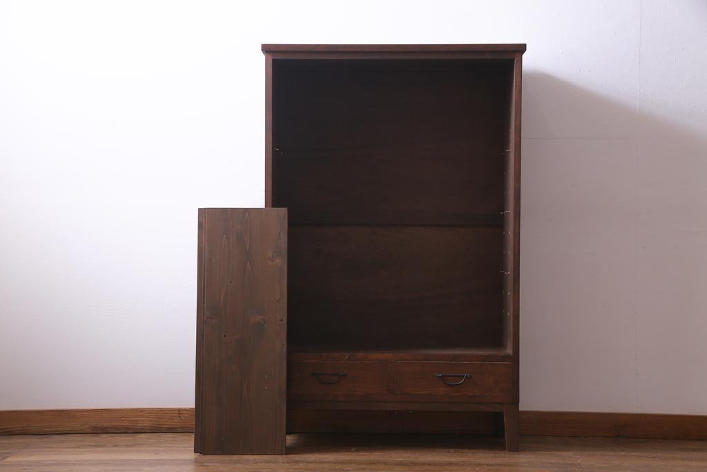 ラフジュ工房オリジナル　前板栗材　引き出し付き　両面ガラス　古い建具を活用した収納棚(組子、戸棚、キャビネット)