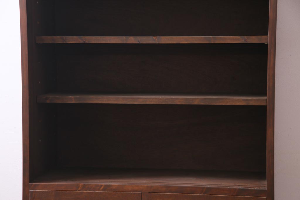 ラフジュ工房オリジナル　前板栗材　引き出し付き　両面ガラス　古い建具を活用した収納棚(組子、戸棚、キャビネット)