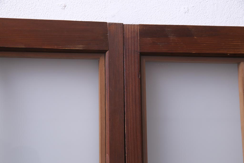 ラフジュ工房オリジナル　前板栗材　引き出し付き　両面ガラス　古い建具を活用した収納棚(組子、戸棚、キャビネット)