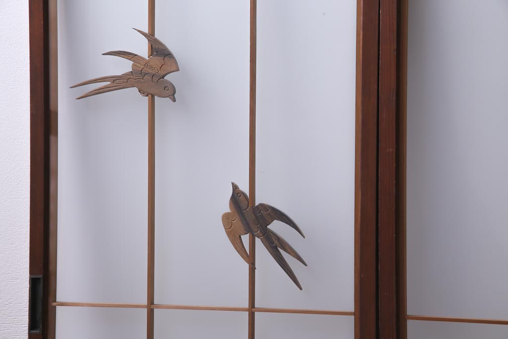 ラフジュ工房オリジナル　前板栗材　引き出し付き　両面ガラス　古い建具を活用した収納棚(組子、戸棚、キャビネット)