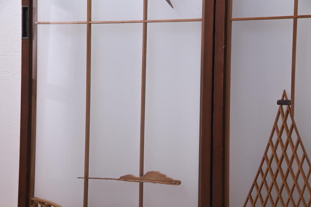 ラフジュ工房オリジナル　前板栗材　引き出し付き　両面ガラス　古い建具を活用した収納棚(組子、戸棚、キャビネット)