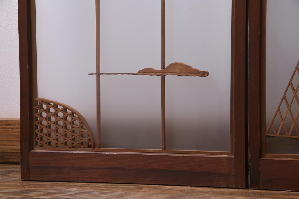ラフジュ工房オリジナル　前板栗材　引き出し付き　両面ガラス　古い建具を活用した収納棚(組子、戸棚、キャビネット)