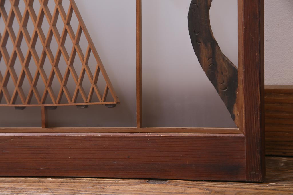 ラフジュ工房オリジナル　前板栗材　引き出し付き　両面ガラス　古い建具を活用した収納棚(組子、戸棚、キャビネット)