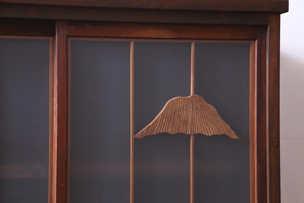 ラフジュ工房オリジナル　前板栗材　引き出し付き　両面ガラス　古い建具を活用した収納棚(組子、戸棚、キャビネット)