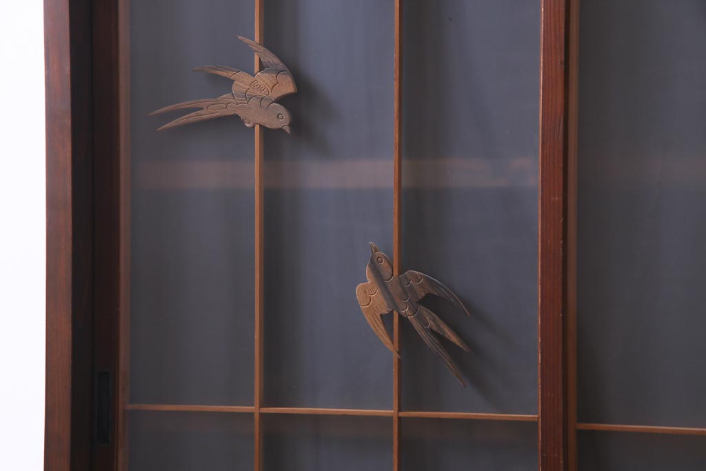ラフジュ工房オリジナル　前板栗材　引き出し付き　両面ガラス　古い建具を活用した収納棚(組子、戸棚、キャビネット)