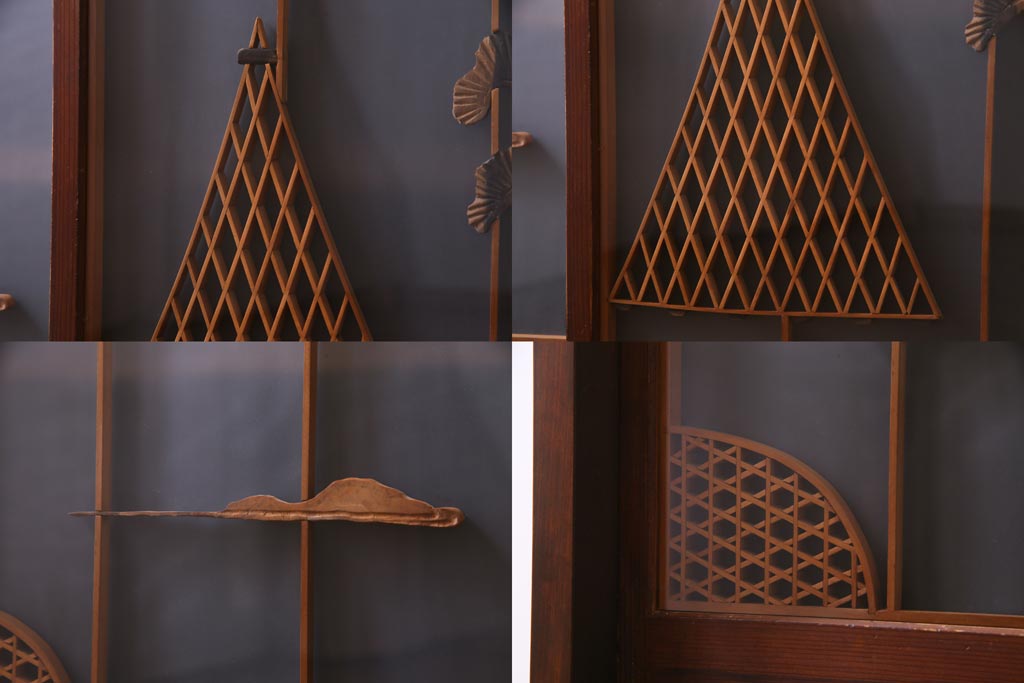ラフジュ工房オリジナル　前板栗材　引き出し付き　両面ガラス　古い建具を活用した収納棚(組子、戸棚、キャビネット)