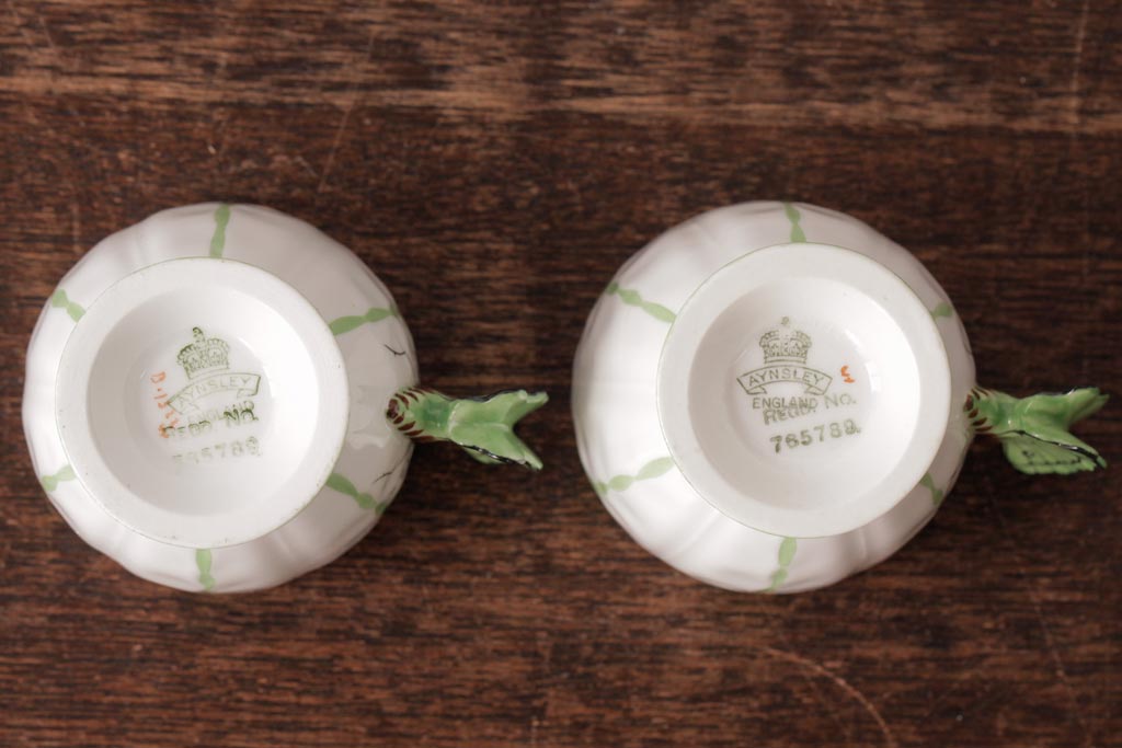 イギリスアンティーク　AYNSLEY(エインズレイ) バタフライ(蝶々)　デミタスカップ&ソーサー2客セット(洋食器)(2)