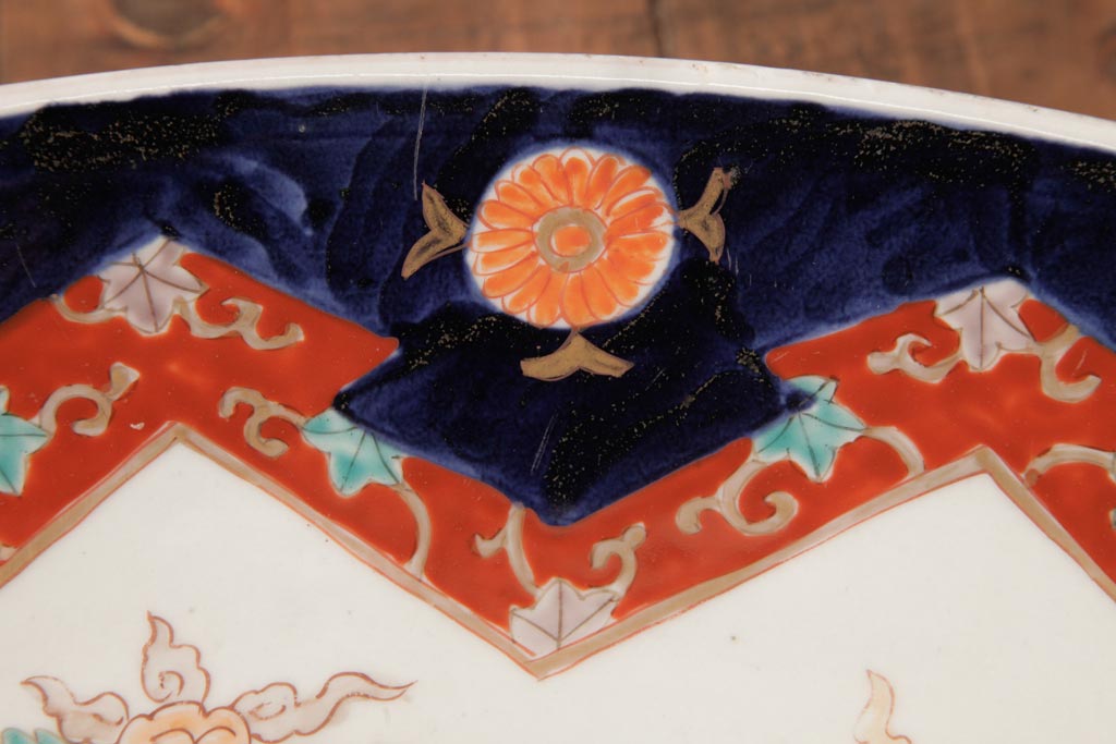 古民具・骨董　色絵　鮮やかな色使いが目を引く鳳凰紋の二尺大皿(絵皿、飾り皿)