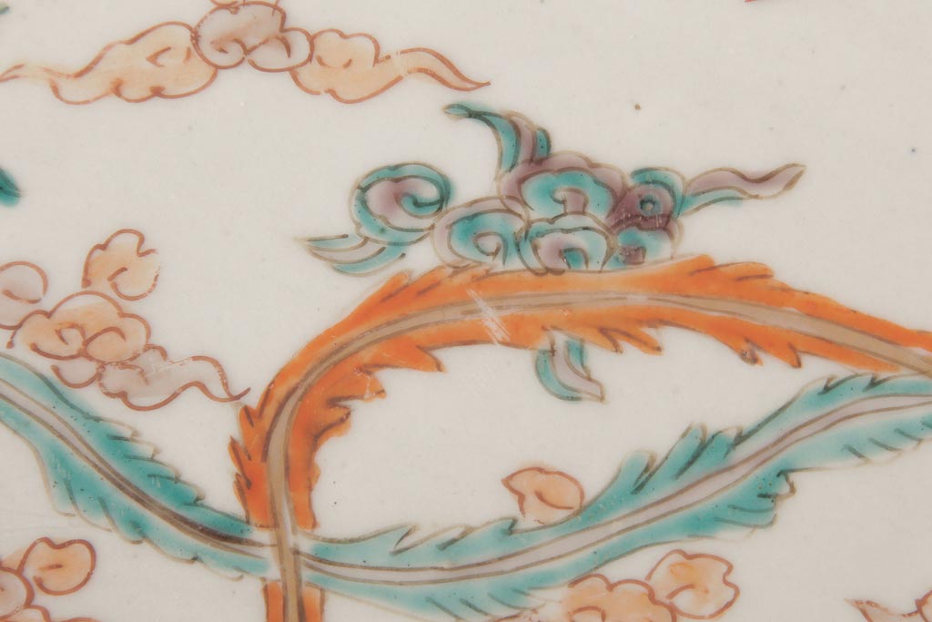 古民具・骨董　色絵　鮮やかな色使いが目を引く鳳凰紋の二尺大皿(絵皿、飾り皿)