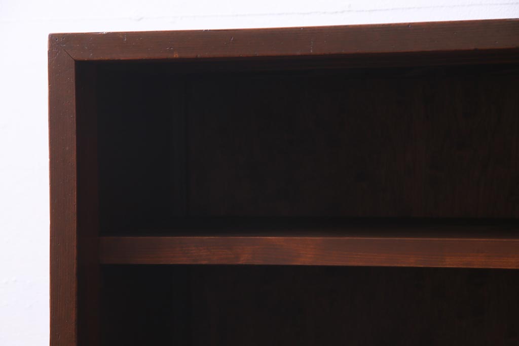 レトロ家具　昭和初期　赤みがかった木の色合いがレトロな引き出し付き本棚(収納棚、ブックシェルフ)