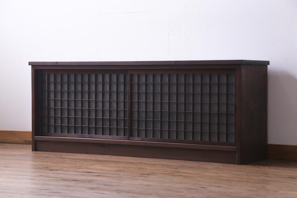 ラフジュ工房オリジナル　マス目格子がおしゃれな古建具リメイクのローボード(戸棚、テレビボード)