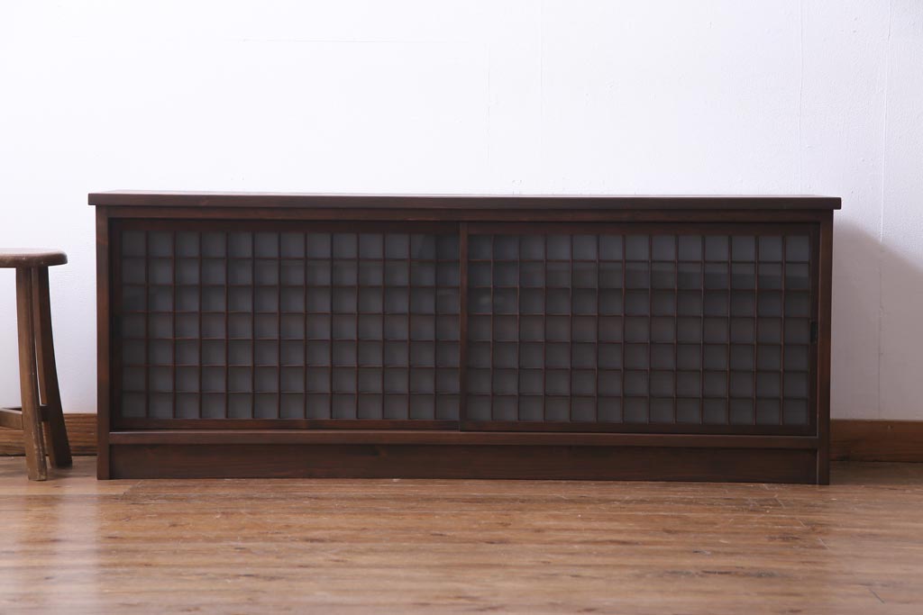 ラフジュ工房オリジナル　マス目格子がおしゃれな古建具リメイクのローボード(戸棚、テレビボード)
