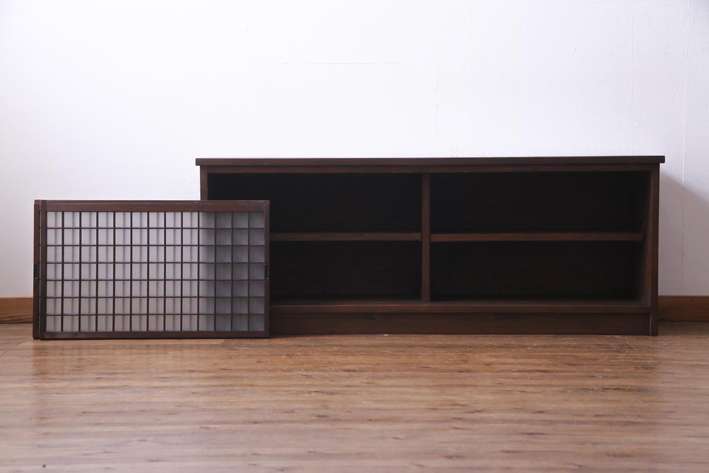 ラフジュ工房オリジナル　マス目格子がおしゃれな古建具リメイクのローボード(戸棚、テレビボード)