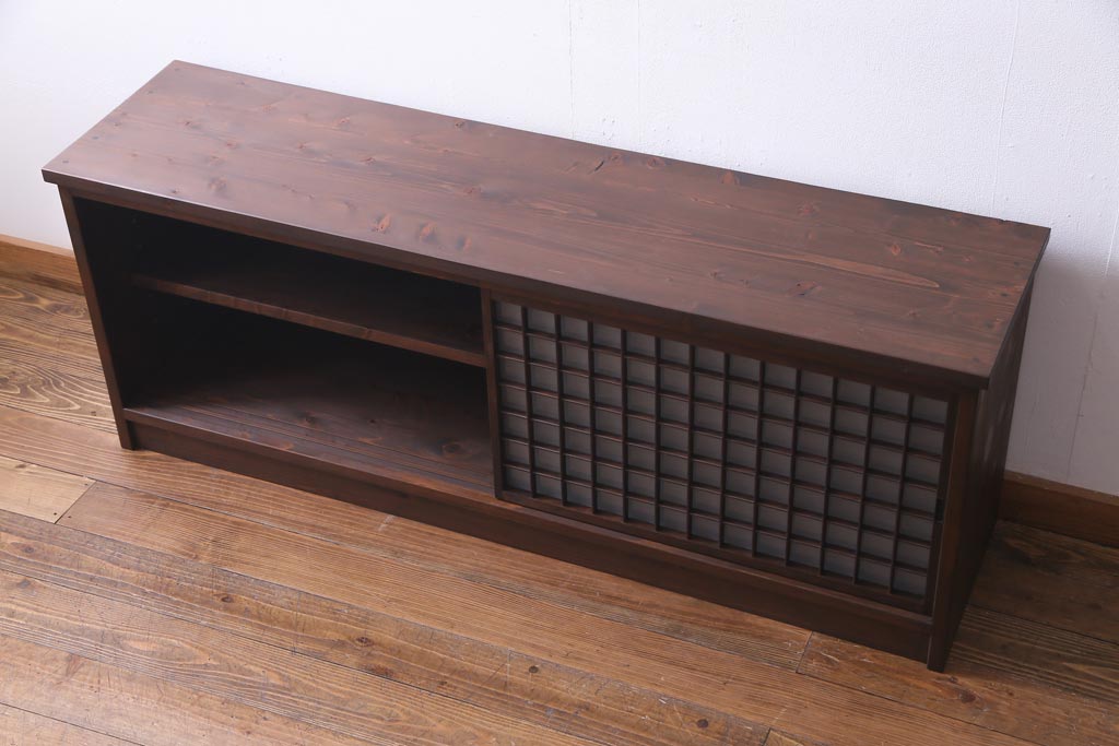 ラフジュ工房オリジナル　マス目格子がおしゃれな古建具リメイクのローボード(戸棚、テレビボード)